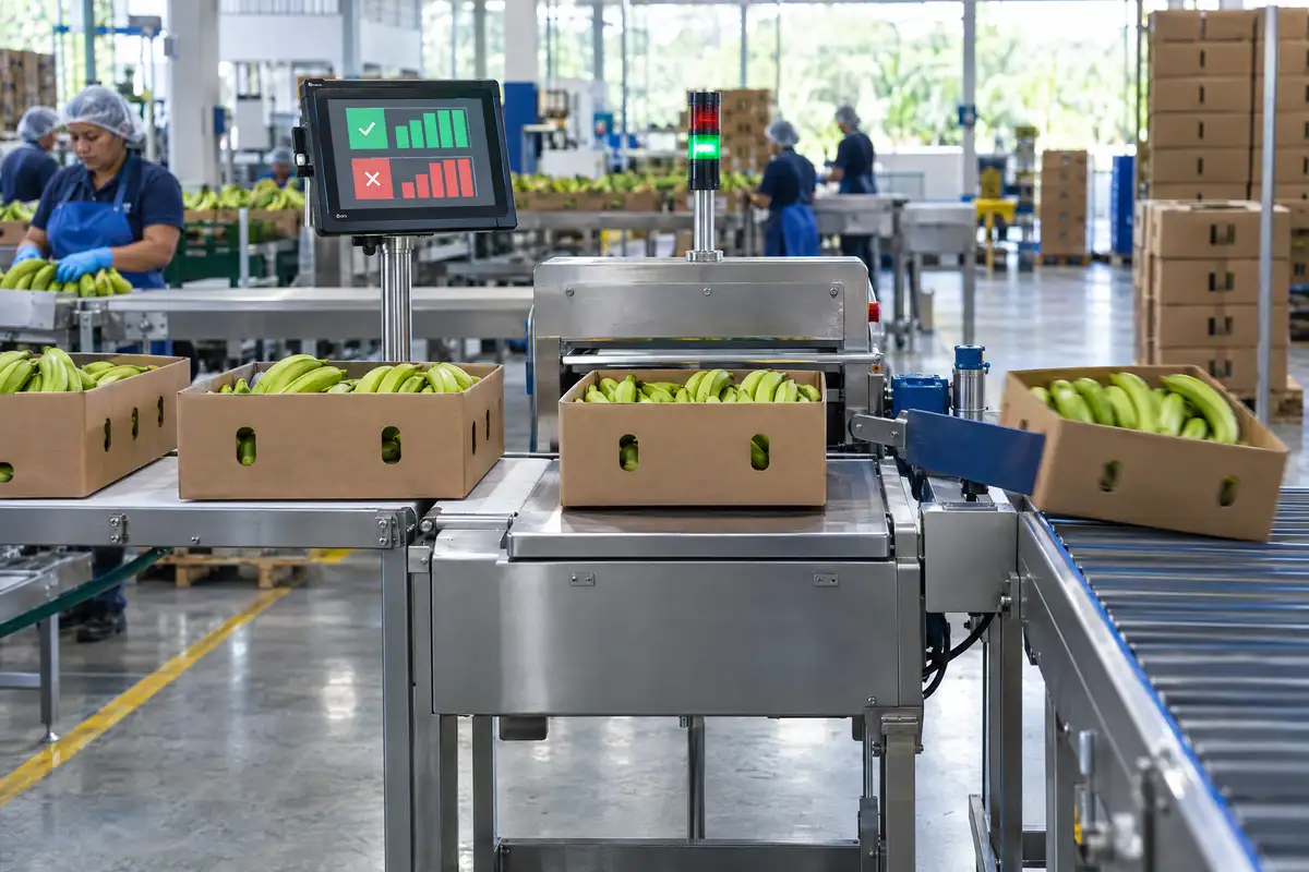 Control de peso de banano en línea de empaque